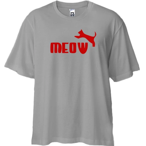 Футболка двунитка Oversize, Серый, с надписью "Meow" в стиле Пума