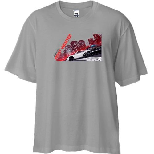 Футболка двунитка Oversize, Серый, с Need for Speed Most Wanted