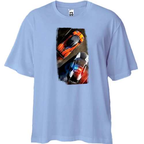 Футболка двунитка Oversize, Синий, Need for speed - Hot Pursuit