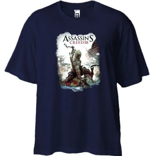 Футболка двунитка Oversize, Синий, с Коннором Кенуэем (Assassins Creed 3)