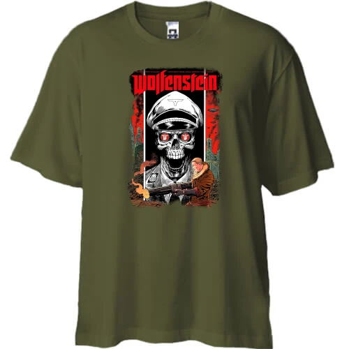 Футболка двунитка Oversize, Хаки, с Wolfenstein