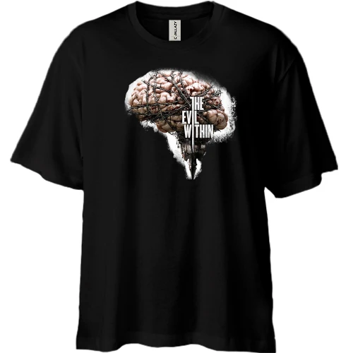 Футболка двунитка Oversize, Черный, с The Evil Within и мозгом