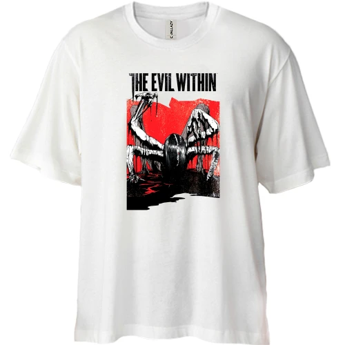 Футболка двунитка Oversize, Белый, с обложкой The Evil Within