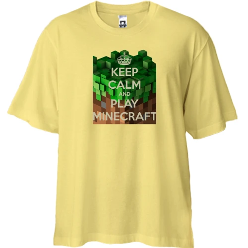 Футболка двунитка Oversize, Желтый, с надписью "Keep calm and play Minecraft"