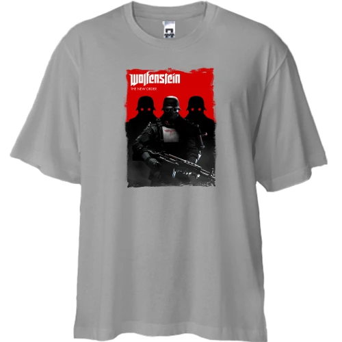Футболка двунитка Oversize, Серый, с солдатами из Wolfenstein