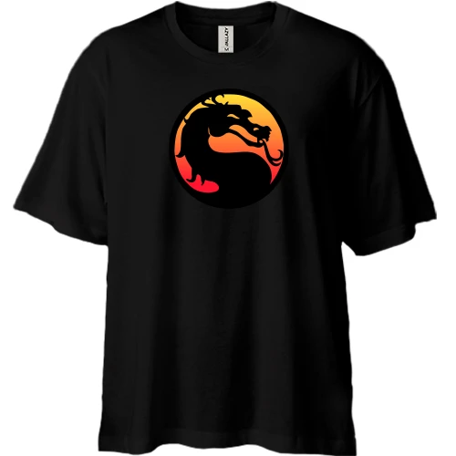 Футболка двунитка Oversize, Черный, с логотипом Mortal Kombat