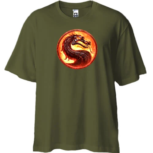 Футболка двунитка Oversize, Черный, с огненным логотипом Mortal Kombat