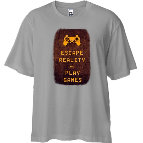 Футболка двунитка Oversize, Синий, с надписью "Escape reality and play games"