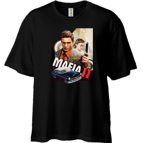 Футболка двунитка Oversize, Черный, с постером к Mafia 2 - Vito Scaletta