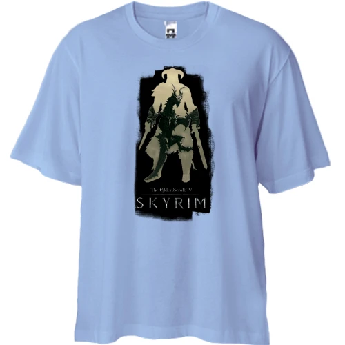 Футболка двунитка Oversize, Синий, с постером Довакин с драконом - Skyrim