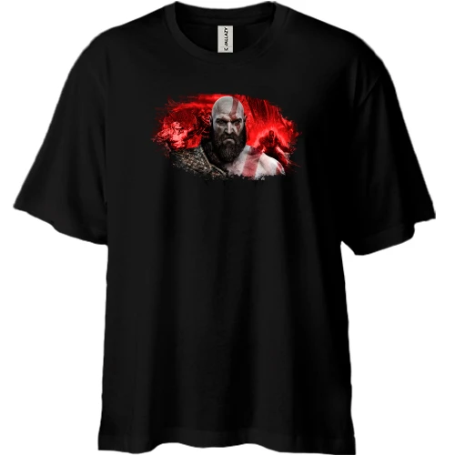 Футболка двонитка Oversize, Чорний, з Кратосом з God of War