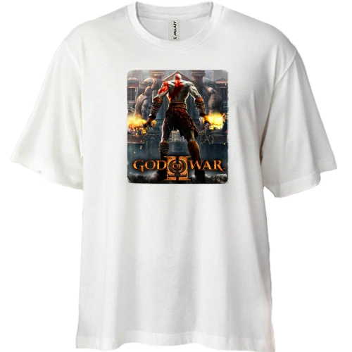 Футболка двонитка Oversize, Синій, з обкладинкою гри God of War 2