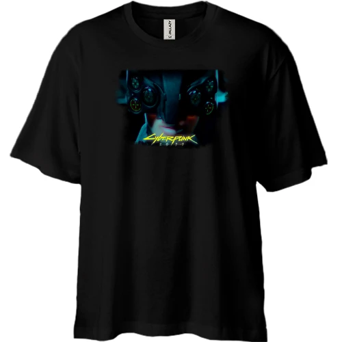 Футболка двунитка Oversize, Черный, с девушкой из Cyberpunk 2077