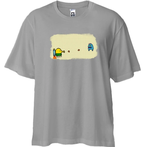 Футболка двунитка Oversize, Черный, с Doodle Jump и монстриком