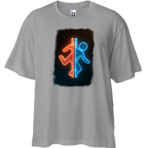 Футболка двунитка Oversize, Серый, с постером к игре Portal