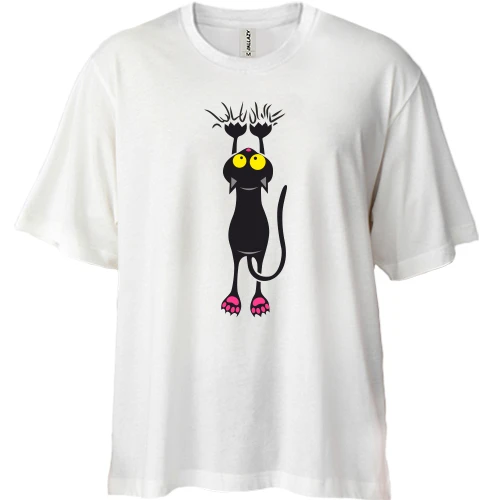 Футболка двонитка Oversize, Білий, з висячим котом