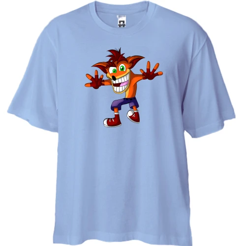 Футболка двунитка Oversize, Синий, с иллюстрированным Crash Bandicoot