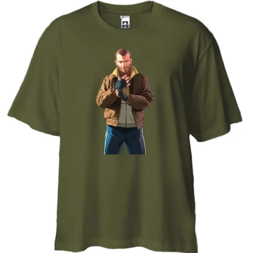 Футболка двунитка Oversize, Черный, с Нико Белликом (GTA 4)