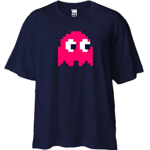 Футболка двунитка Oversize, Синий, с мобом из игры Pac man