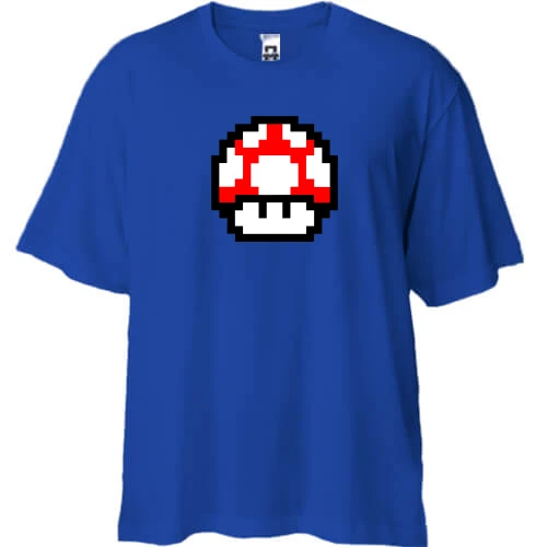 Футболка двунитка Oversize, Синий, с грибом из игры "Mario"
