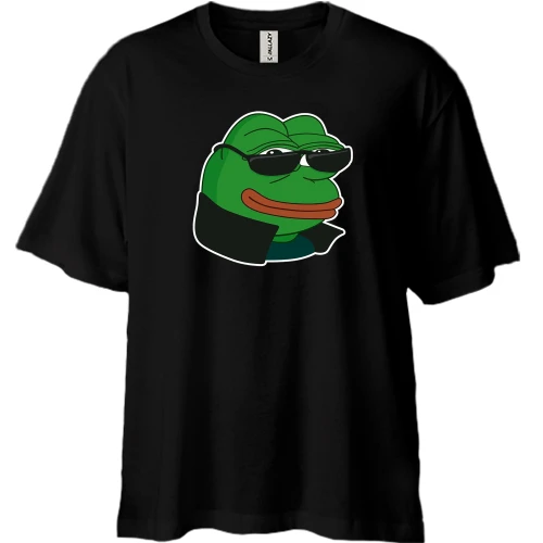 Футболка двунитка Oversize, Черный, с лягушкой Пепе в очках