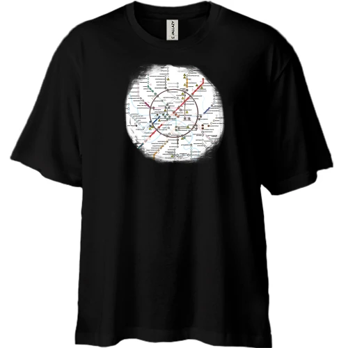 Футболка двонитка Oversize, Чорний, з картою метро (Metro 2033)