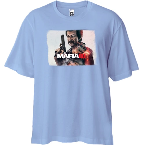 Футболка двунитка Oversize, Синий, с постером игры Mafia 3