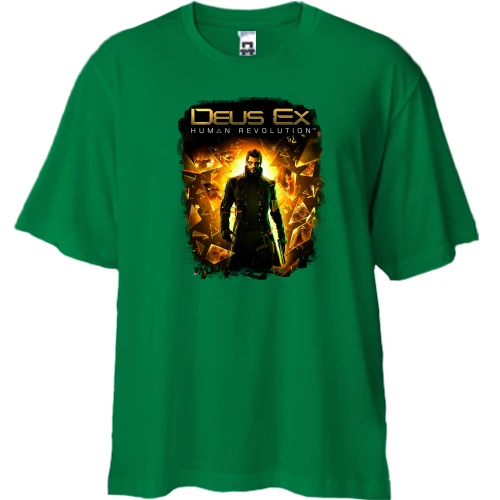 Футболка двонитка Oversize, Зелений, з постером гри Deus Ex