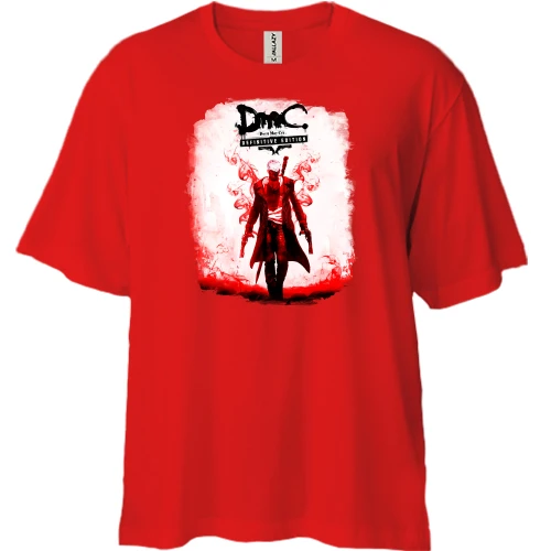 Футболка двунитка Oversize, Красный, с постером игры Devil May Cry
