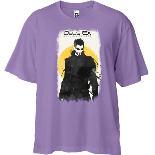 Футболка двунитка Oversize, Лавандовый, с постером к игре Deus Ex