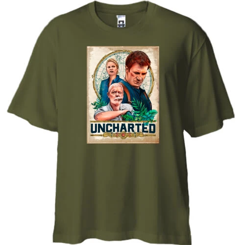 Футболка двунитка Oversize, Черный, с обложкой игры Uncharted