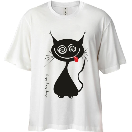 Футболка двунитка Oversize Киска мяу мяу
