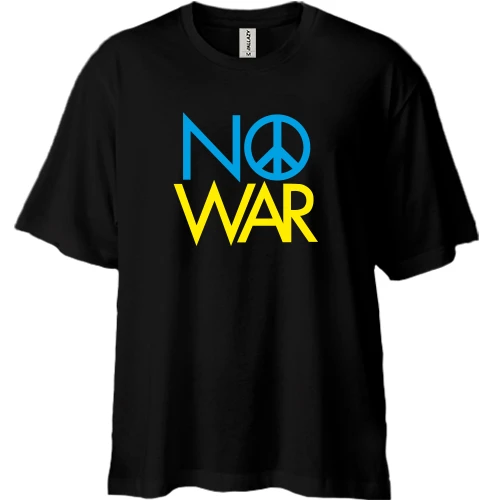 Футболка двонитка Oversize, Чорний, з принтом «No War»