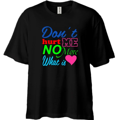 Футболка двонитка Oversize, Чорний, Don't Hurt Me з рожевим серцем