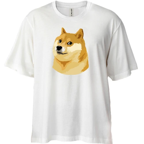 Футболка двунитка Oversize, Белый, с мэмом wow doge