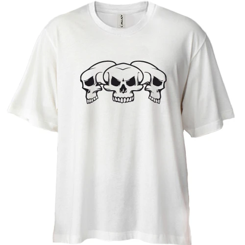 Футболка двунитка Oversize, Белый, с тремя черепами