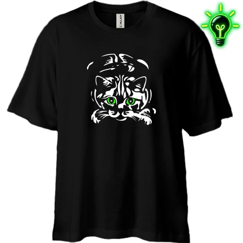 Футболка двонитка Oversize, Чорний, з котом-мисливцем