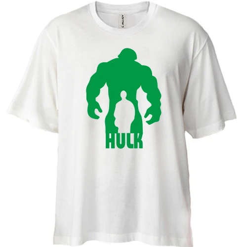 Футболка двонитка Oversize, Білий, із силуетом Халка та написом HULK