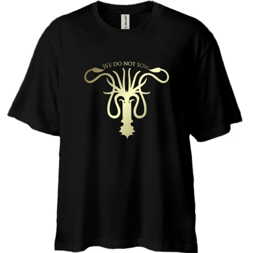 Футболка двунитка Oversize, Черный, с гербом House Greyjoy