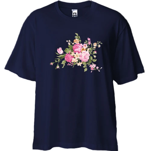 Футболка двонитка Oversize з малюнком троянд