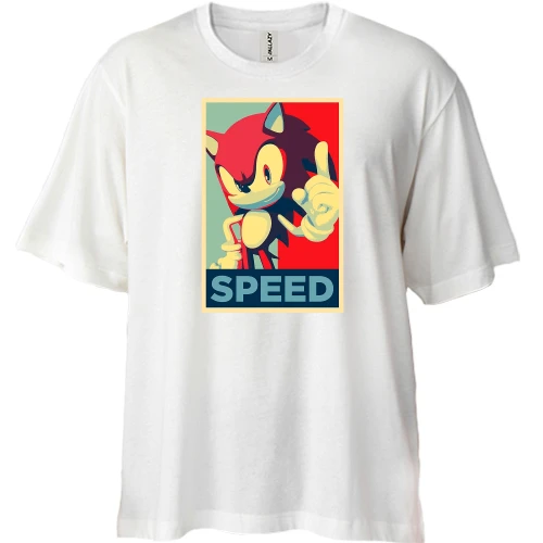 Футболка двонитка Oversize, Білий, з артом Speed (Sonic)