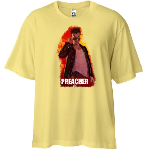 Футболка двунитка Oversize, Желтый, с постером Preacher