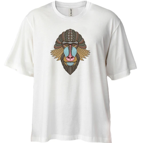 Футболка двонитка Oversize, Білий, етно мавпочка
