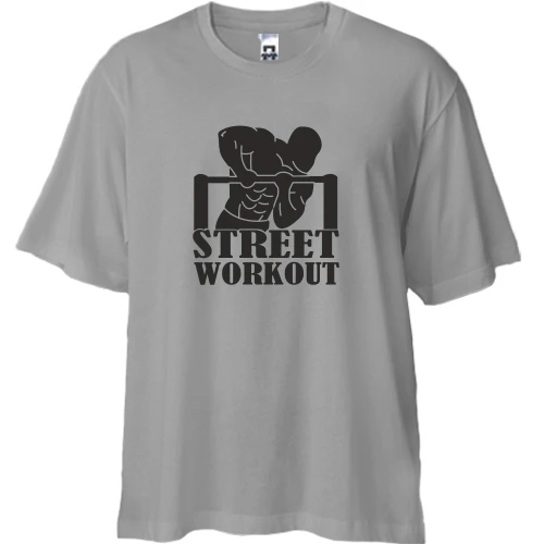 Футболка двонитка Oversize з атлетом на турніку та написом Workout