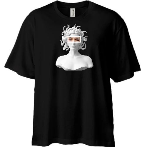 Футболка двонитка Oversize, Чорний, зі статуєю медузи Горгони (колаж-арт)