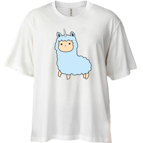Футболка двунитка Oversize, Белый, с мультяшным единорогом