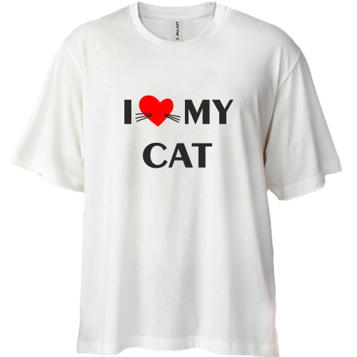 Футболка двонитка Oversize, Білий, I love my cat