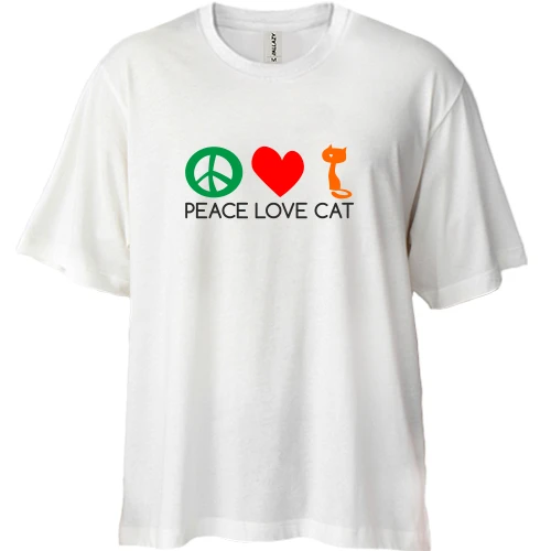 Футболка двунитка Oversize, Белый, peace love cats