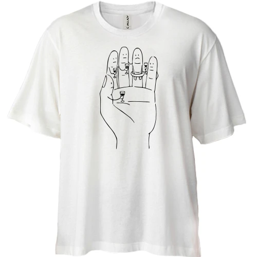 Футболка двунитка Oversize с пальцами пьющими вино