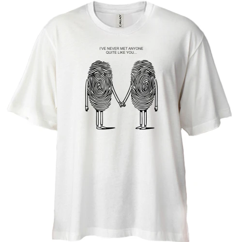 Футболка двунитка Oversize, Белый, с влюбленными отпечатками пальцев